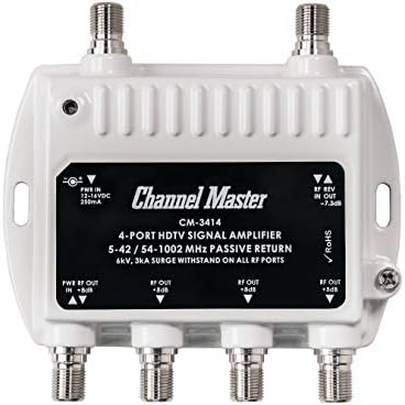 Channel Master Ultra Mini 4 TV Antenna Amplifier, TV Antenna Signal Booster with 4 Outputs for Connecting Antenna or Cable TV to Multiple Televisions (CM-3414),White