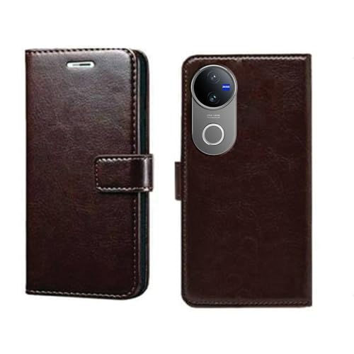 Image of Inktree Vivo V50 5G Flip Cover | Leather Finish | Complete Protection Flip Case for Vivo V50 5G - Coffee