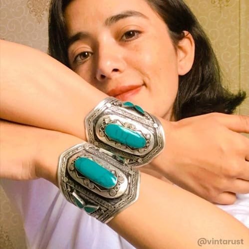 Turquoise Cuff Bracelet, Vintage Cuff Bracelet, Boho Cuff, Turquoise stone Statement Cuff, Massive Bracelet, Afghan Jewelry