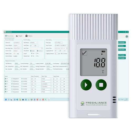 Freshliance USB-Datenlogger für Temperatur und Luftfeuchtigkeit, wiederverwendbarer Temperatur- und Luftfeuchtigkeitsrekorder mit PDF- oder CSV-Bericht, 35.000 Punkte, hohe Genauigkeit, TagPlus-TH Freshliance USB-Datenlogger für Temperatur und Luftfeuchtigkeit, wiederverwendbarer Temperatur- und Luftfeuchtigkeitsrekorder mit PDF- oder CSV-Bericht, 35.000 Punkte, hohe Genauigkeit, TagPlus-TH