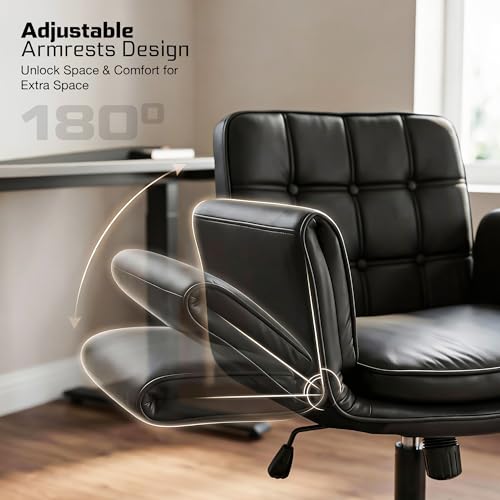 Image of DROGO Zen Atora Ergonomic Criss Cross Legged Office Chair for Work with 5 Gear Armrest & Wide Thick Cushion Seat | PU Leather Computer Chair with Adjustable Height, Recline & Heavy Metal Base (Black)