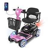 15/30 Miles 4 Wheels Mobility Scooter for Seniors/Adults Up to 300LBS,350W Electric Wheelchair Detachable Battery,Dual Baskets,Rotating Seat,with Taillight, USB Charging Pink 15AH