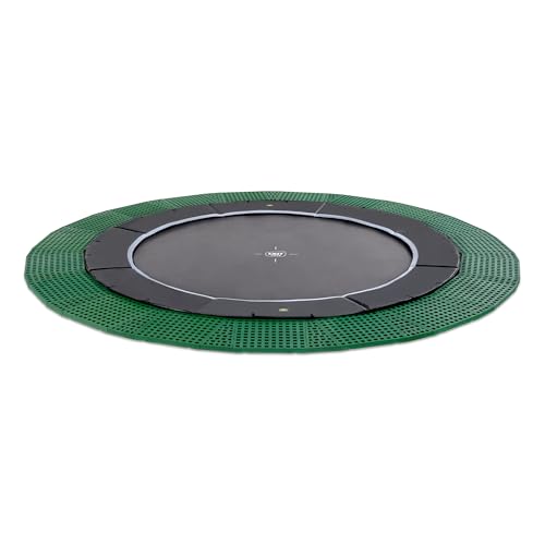 EXIT Toys Dynamic Rundes Groundlevel Trampolin - ø427cm - Mit Fußschutzsystem - Mit Freezone Sicherheitsfliesen - Extra Lange Sprungfedern - Rostfrei - Trampolin für Kinder - Schwarz