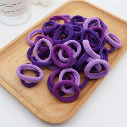 Image of Diversa Cotton Mini Rubber Bands Elastic Hair Ties, Small Baby Hair Bobbles Ponytail Holder for Kids Girls & Women, 2.5 cm in Diameter, Pack of 100 (Purple)