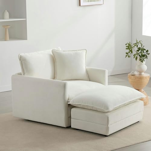 Mixcous Chenille Oversized Chair with Ottoman - 39”W Big Comfy Reading Chair and Ottoman Set, Lounge Chairs for Living Room, Bedroom, Kids Room, Reading Nook, Family Room, Cream White