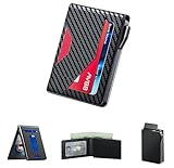 Vbcaxa Wallet for Men - Slim Leather Mens Wallet with Cash Slot, Pop-up Card Slot, Credit Card Slot - RFID Blocking Wallet Front Pocket with ID Window (Carbon Fiber Black)