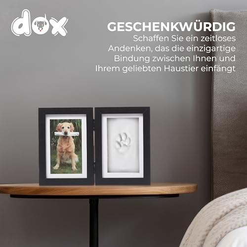 DDOXX Pfotenabdruckset Hund - Schaffe bleibende Erinnerungen mit dem Pfotenabdruck deines Haustieres - Polyester-Schaumstoff für Lange Haltbarkeit - mit Fotorahmen - Dog Clay Kit - Schwarz