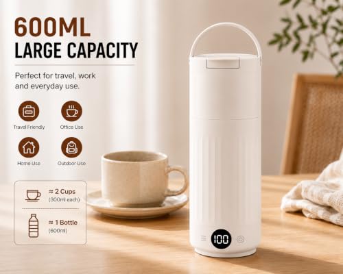 Image of Neepra Portable Electric Kettle 600ml with LCD Temperature Display, Travel Electric Water Boiler, 8 Preset Temperature Modes, 304 Stainless Steel, Fast Boil, Leakproof, Auto Shut-Off (New Portable)