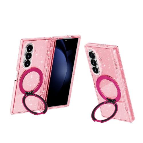 SETNGB Étui de téléphone Antichoc avec Support magnétique Rotatif à 360° pour Samsung Galaxy Z Fold 8 Ultra, Compatible avec la Recharge sans Fil et résistant aux Chocs, Rose pailleté.