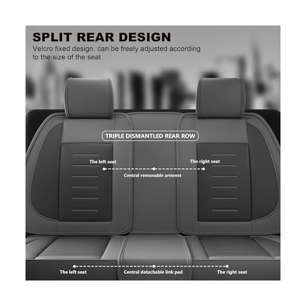 ASLONG 5PCS Angel Wings Front and Back Car Seat Covers Auto Interior Accessories with Water Proof Nappa Leather for Cars SUV Pick-up Truck Universal Comfortable and Breathable (Full Set, Grey) - Image 5