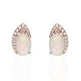 Gin & Grace 14K Rose Gold Natural Ethiopian Opal earrings with Diamonds for women | Ethically, authentically & organically sourced (Oval) shaped opal hand-crafted jewelry for her | Opal Earrings for women