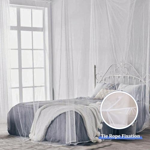 Moskitonetz Bett Reise für Doppelbett und Einzelbetten,Himmelbett Vorhänge mit Aufhängehaken,Weiß Feinmaschig Betthimmel aus Polyester,Vielseitig Großes Moskitonetz Pavillon 150x180x195cm