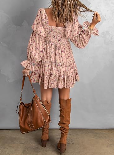 Image of Dokotoo Womens 2025 Spring Summer Dresses Elegant Off The Shoulder V Neck Long Sleeve Ruffle Flowy Mini Short Skater Dresses