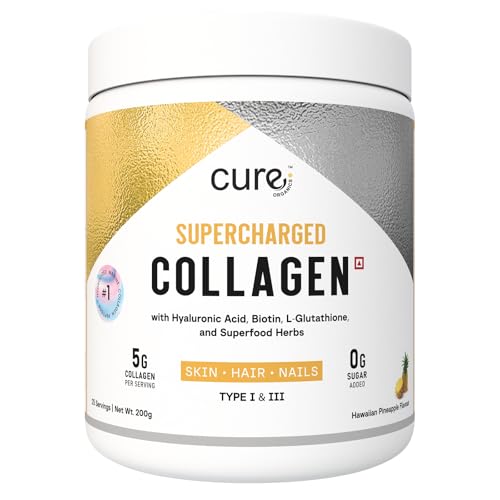 Image of Supercharged Collagen Powder 200g | Type I and III Collagen Peptides with Biotin L-Glutathione Sea Buckthorn | Skin Hair Nails Support | Pineapple | Men and Women | 25 Servings