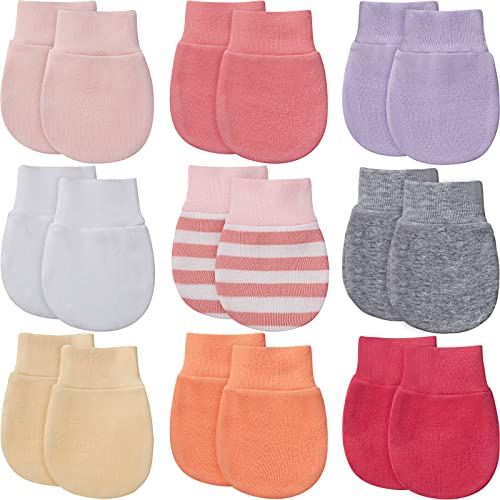 Image of 9 Pairs Newborn Baby Mittens Infant Toddler Gloves No Scratch Mittens Unisex Cotton Gloves for 0-6 Months Baby Boys Girls