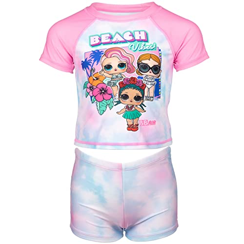 L.O.L. Surprise! Coconut Q.T. Dawn Surfer Babe Girls Rash Guard and Swim Shorts Little Kid to Big Kid