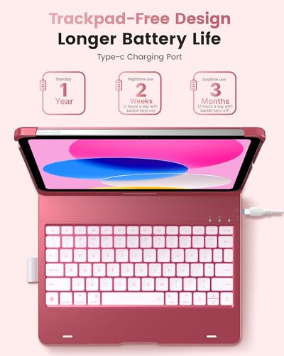 Image of typecase Flexbook Trackpad-Free Keyboard Case for iPad A16 11th /10th Gen | 360 Rotating, 11-Color Backlit Keys, Pencil Holder; Fits iPad A16 11″ (2025) & 10th Gen 10.9″ (2022), Pink