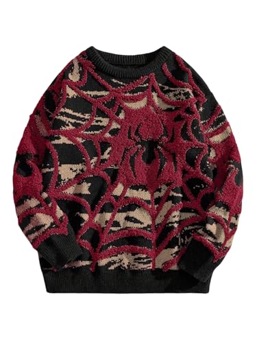 Men's Spiders Graphic Sweaters Gothic Punk Sweater Oversized Unisex Knit Tops Crew Neck Long Sleeve Streetwear