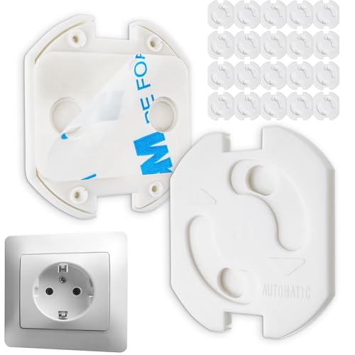Copripresa con Adesivo, 20 pz, Bianco, adatto per prese Schuko di tipo F, Copriprese Bambini universali Schuko, Tappi prese elettriche bambini, Protezione copriprese a incastro, Copripresa Elettrica
