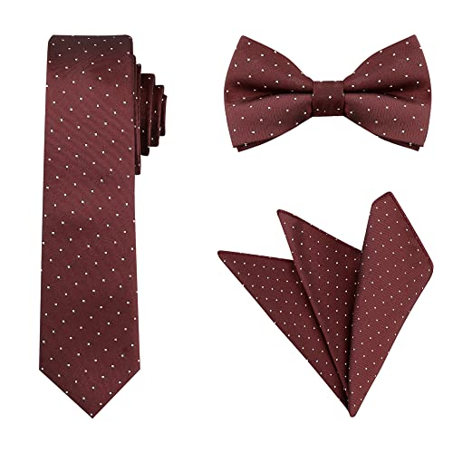 Allegra K Herren Krawatte Fliege Einstecktuch Formell Satin Punkte Krawatte Set Weinrot One size