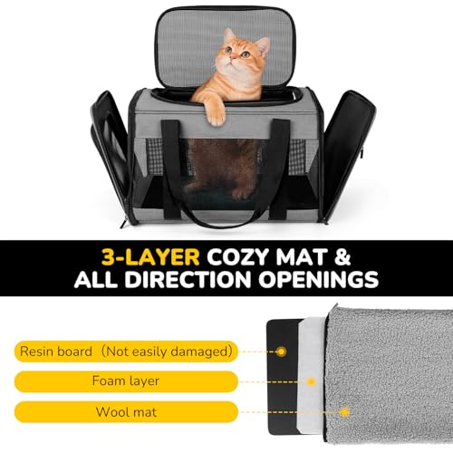 Hipubby Cat Carrier Dog Carrier for Pets Up to 16 Lbs, Soft-Sided Pet Travel Carrier for Cats and Small Dogs, Airline Approved Pet Carrying Case with Shoulder Strap & Removable Mat - Grey - Image 3