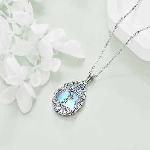 Vonala 925 Sterling Silver Teardrop Moonstone Necklace Tree Of Life Pendant Necklace Mothers Day Birthday Gifts For Mom Daughter Sister (Tree Of Life-Mother Child) #TOP2