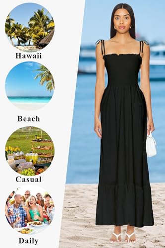 Image of Women's Summer Maxi Dress 2025 Casual Boho Sleeveless Spaghetti Strap Smocked Tiered Long Beach Sundresses