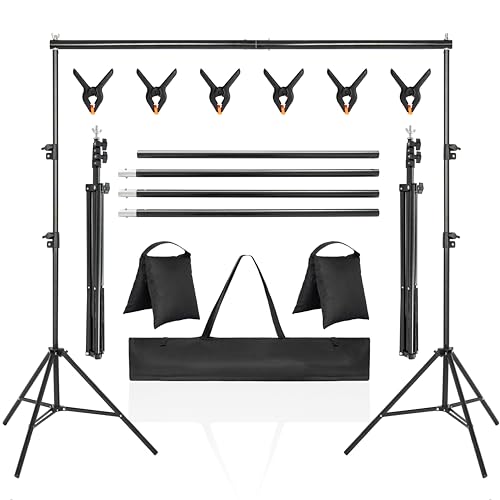 Foto Hintergrund Ständer, 2 X 3M Verstellbares Foto Hintergrundstativ,Set Mit 2 Sandsäcken, 6 Federklammern Und 1 Tragetasche Fotostudio Porträt Produktfotografie Studiofotografie