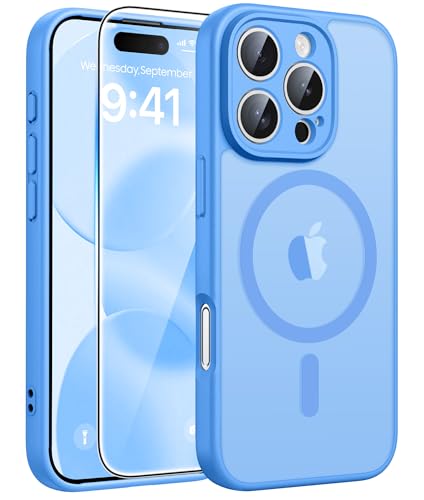 Image of FNTCASE for iPhone 16 Pro Max Case: [Compatible with Magsafe] Translucent Matte Cases with [Full Camera Protection] [Screen Protector] Military Grade Shockproof Protective Phone Cover - Ice Blue