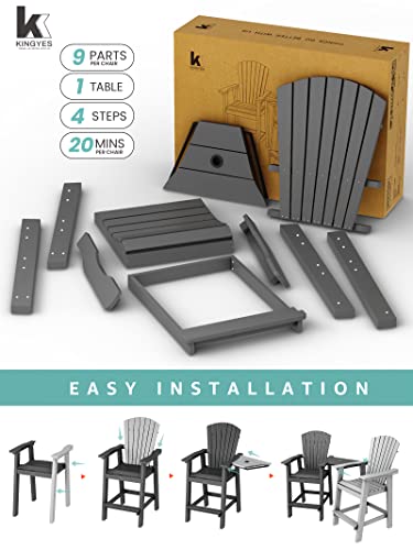 Kingyes Balcony Chair Tall Adirondack Chair Set Of 2 Outdoor Adirondack Barstools With Connecting Tray - Patio Stools Weather Resistant For Deck Balcony Pool Backyard, Gray #TOP4