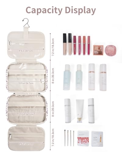 Image of Narwey Large Hanging Toiletry Bag Travel Makeup Bag Cosmetic Organizer for Women and Girls, ZZ-Little Dusty Pink Flower, Medium