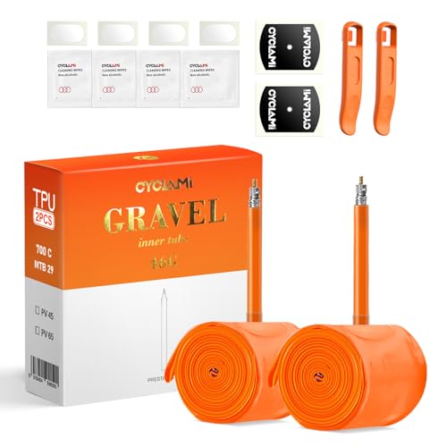 CYCLAMI Cámara TPU Gravel Bicicleta Ultraligera 46g Cámara Interiores 700 x 32-47C/ 32-45C Camara Bici para válvulas Presta 45/65mm (2P-700c X 32-47C (45mm Valve))