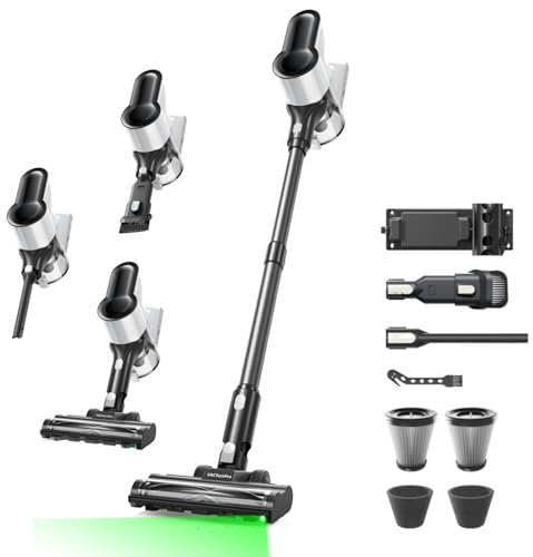 VACTechPro 550W/50Min/50KPA Aspiradora sin Cable F02 Lite, Escoba Aspirador sin Cable con Filtración de 8 Capas, Aspirador Vertical per Pavimenti/Tappeti/Peli, Aspirador sin Cable, Negro Y Blanco