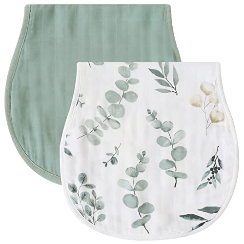 Image of LifeTree Muslin Baby Burp Cloths - 70% Viscose from Bamboo and 30% Cotton Large 22'' by 10'' Absorbent Milk Spit Up Rags - Burping Cloths for Newborn, Girls Boys, Set of 2 (Eucalyptus/Roman Green)