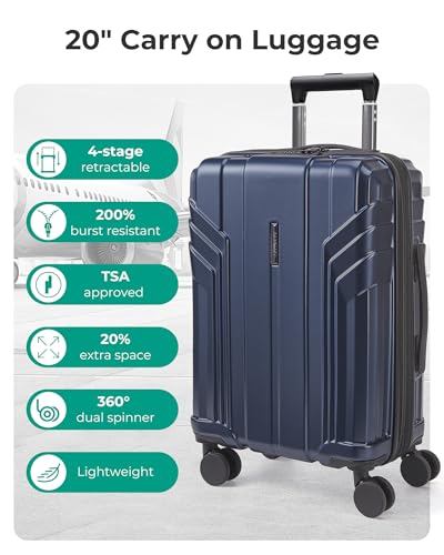 Image of BAGSMART Expandable Carry On Luggage 22x14x9 Airline Approved, Dark Blue | Spinner Wheels, TSA Lock, Lightweight Hard Shell, Suitcase,22x14x9 Airline Approved,