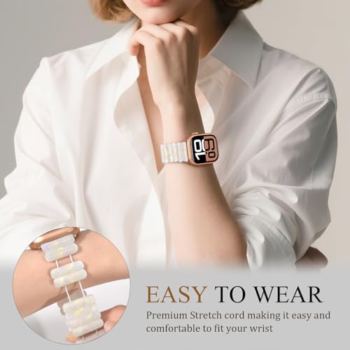 V-MORO Resin Stretchy Band Compatible with Apple Watch Series 7/8/9/10 41mm/40mm/38mm/42mm Fashion Cute Strap for iWatch 6/5/4/3/2/1/SE Lightweight Elastic Bracelet Wristband Women,Small-Aurora White - image 4
