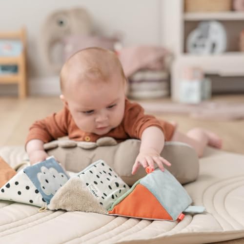 Done by Deer Ausklappbarer Würfel Deer friends - Motorikwürfel mit verschiedene Texturen stimulieren alle Sinne des Babys - Bauchlage Aktivitätsspielzeug mit Farben und hohe Kontrasten