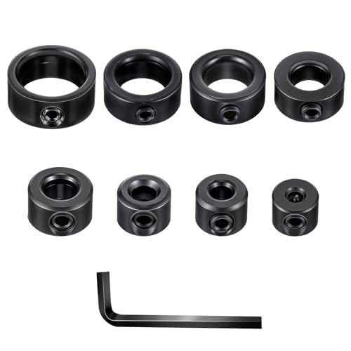 Image of Depth Stop for Drill Bit 8 Sizes 1/8”, 3/16”, 1/4”, 5/16”, 3/8”, 7/16”, 1/2”, 5/8” Metal Shaft Screw Collar with Allen Wrench High Carbon Steel Drill Bit Depth Stop Collars for Precision Drilling