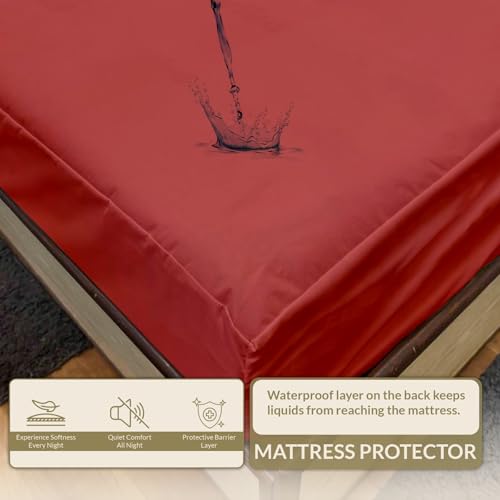 Image of 100% Waterproof Mattress Protector King Size Bed 72x84 Inch, Non Woven Fabric Fitted Mattress Cover with Elastic, Waterproof Bed Protector, Hypoallergenic, 10 Inch Deep Pocket - Maroon