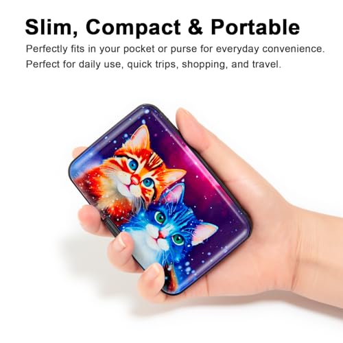 Image of Credit Card Holder Small RFID Blocking Wallet Business Metal Slim Mini Aluminum Hard Case for Women Men, Colorful Cute Cats, small, Minimalist, Compact, American