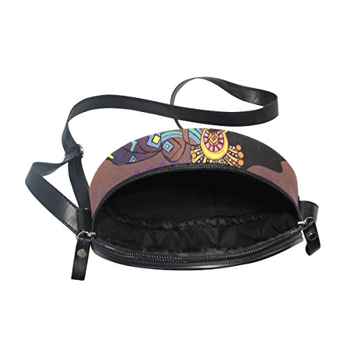 ALAZA Ethnic Silhouette African Woman Round Crossbody Bag Canvas Messenger Purse4