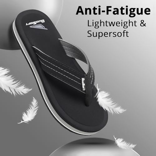 Image of Duosoft Men's Slipper Flip Flops, Brown, Anti-Skid Rubber Sole, Arch Support, Superior Shock Absorption, Super Soft