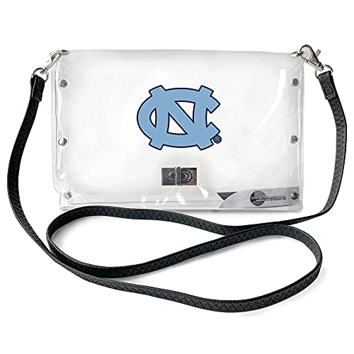 Littlearth NCAA North Carolina Tar Heels Clear Envelope Purse with Black Fashion Strap, Team Color, 10" x 6.5" x 0.5"