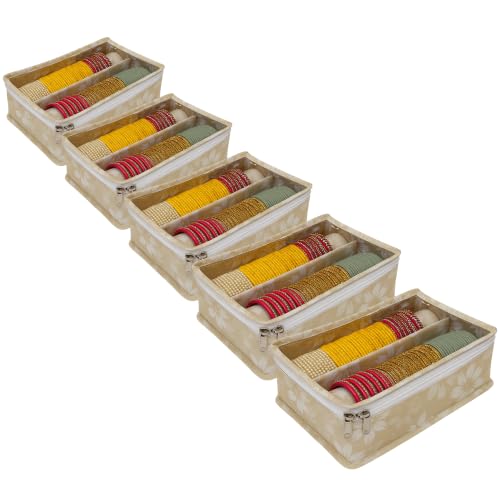 Image of PVC 2-Rod Floral Bangle Organizer Box, Beige, Pack of 5