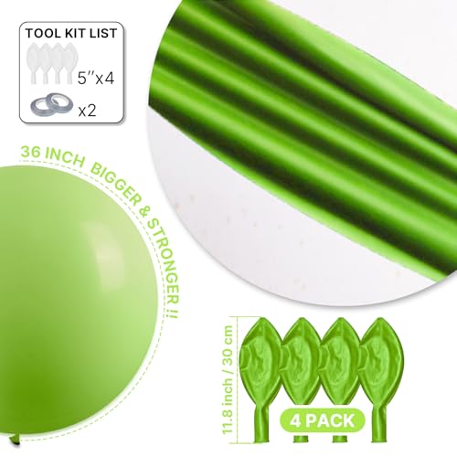 Image of PartyWoo Lime Green Balloons 4pcs 36 Inch Light Green Latex Helium Balloons for Graduation Wedding Baby Shower Anniversary Birthday Dinosaur Jungle Golf Football Theme Party Decorations Green-Y6