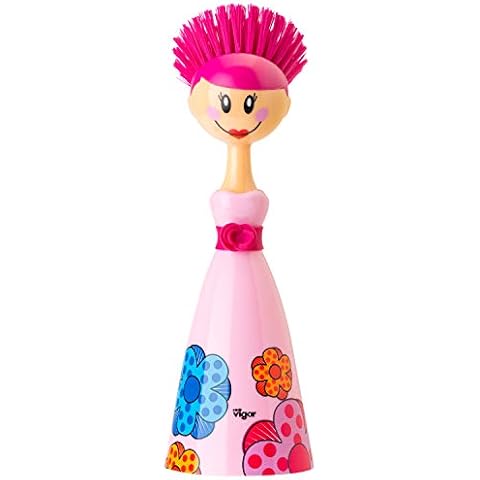 VIGAR Dolls Acrylonitrile Butadiene Styrene (ABS) Washing-Up Brush - Pink Design - 7.5 x 7.5 x 24 cm Cover