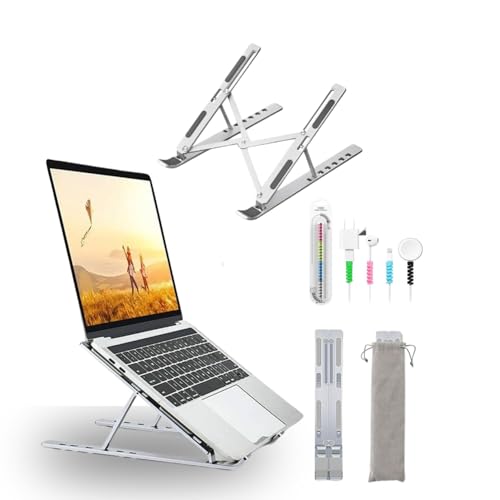 Image of Laptop Stand Metal for Desk, Adjustable Aluminum Laptop Stand with 7 Angles, Foldable Ergonomic Laptop Riser, Portable Ventilated Laptop Holder for 10-15.6 Inch Laptops, Supports 10kg
