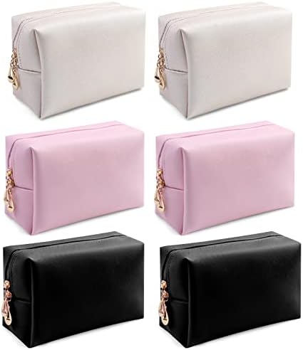 Kibheort 6 Pcs Small Makeup Bag PU Leather Zipper Cosmetic Bag Water Resistant Makeup Pouch Travel Cosmetic Organizer Portable Toiletry Bag Beauty Bag Organizer for Women Gift