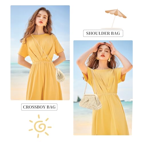 Image of Straw Clutch Purses - Straw Crossbody Bags for Women Woven Purse Beach Handbags Cloud Dumpling Pouch