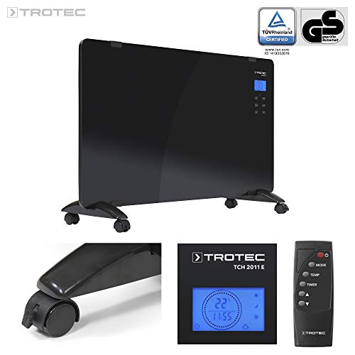 TROTEC Glaskonvektor Elektroheizung TCH 2011 E – Heizleistung 1000 W / 2000 W – Elektrische Heizung mit Thermostat, Timer-Funktion, energiesparend, schwarz